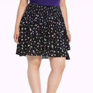 Torrid Black Floral Smocked Skater Skirt - Size 2
